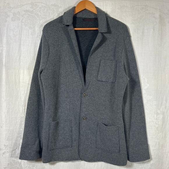 Emozioni Uomo Cardigan Medium Gray Wool Bld Elbow Patch Stretchy Sweater Blazer - Picture 1 of 11